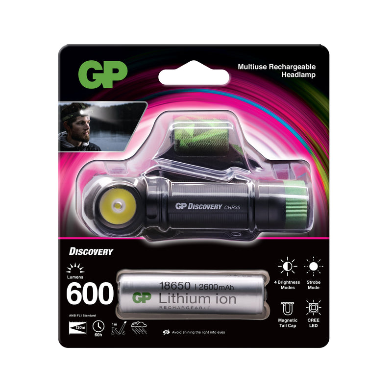 Frontala reincarcabila GP Discovery CHR35, 600lm, 1x18650 Lithium Ion 2600mAh