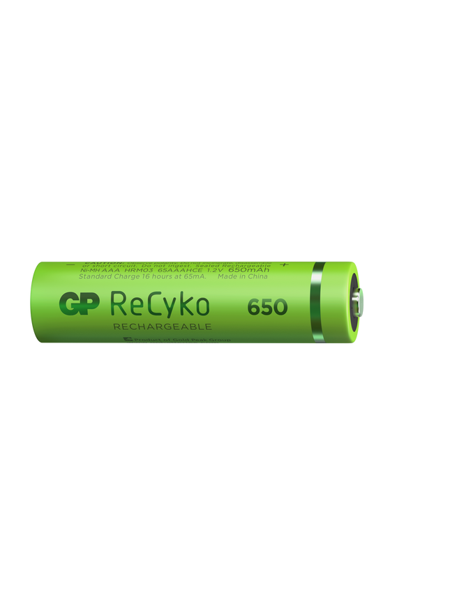 Baterii reincarcabile GP ReCyko AAA 650mAh (R03), ambalaj reciclabil 2pcs