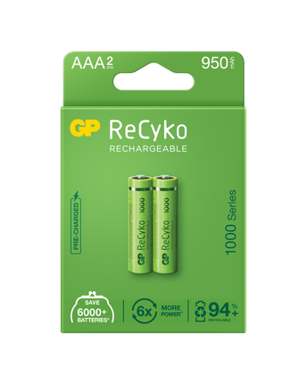 Baterii reincarcabile GP ReCyko AAA 950mAh (R03), ambalaj reciclabil 2pcs