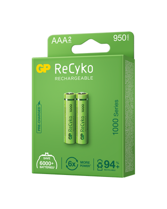 Baterii reincarcabile GP ReCyko AAA 950mAh (R03), ambalaj reciclabil 2pcs