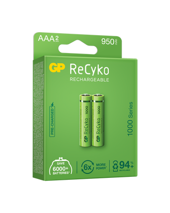 Baterii reincarcabile GP ReCyko AAA 950mAh (R03), ambalaj reciclabil 2pcs