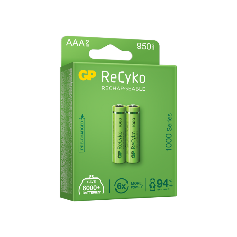 Baterii reincarcabile GP ReCyko AAA 950mAh (R03), ambalaj reciclabil 2pcs