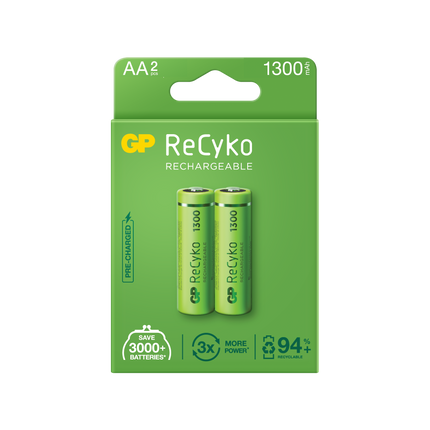 Baterii reincarcabile GP ReCyko AA 1300mAh (R6), ambalaj reciclabil 2pcs