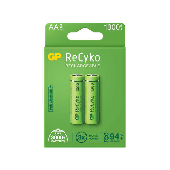 Baterii reincarcabile GP ReCyko AA 1300mAh (R6), ambalaj reciclabil 2pcs
