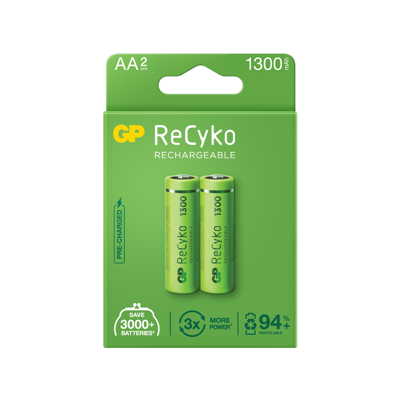 Baterii reincarcabile GP ReCyko AA 1300mAh (R6), ambalaj reciclabil 2pcs