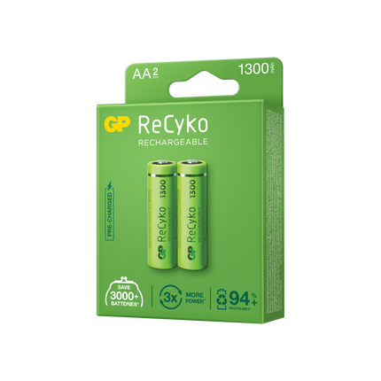 Baterii reincarcabile GP ReCyko AA 1300mAh (R6), ambalaj reciclabil 2pcs