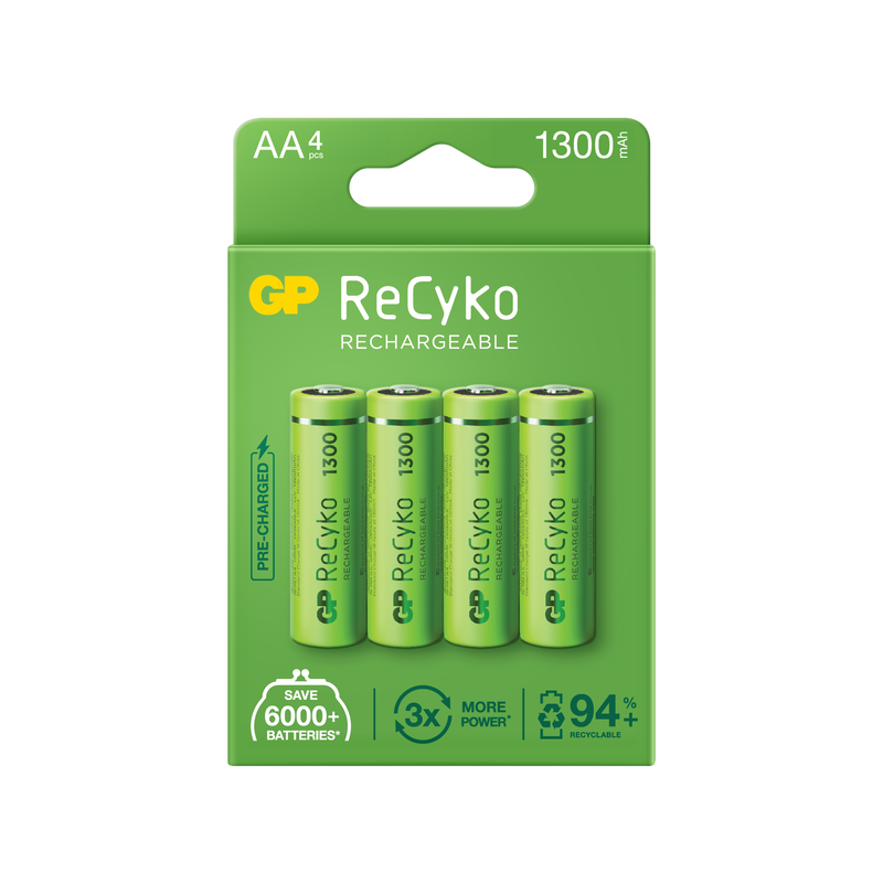 Baterii reincarcabile GP ReCyko AA 1300mAh (R6), ambalaj reciclabil 4pcs