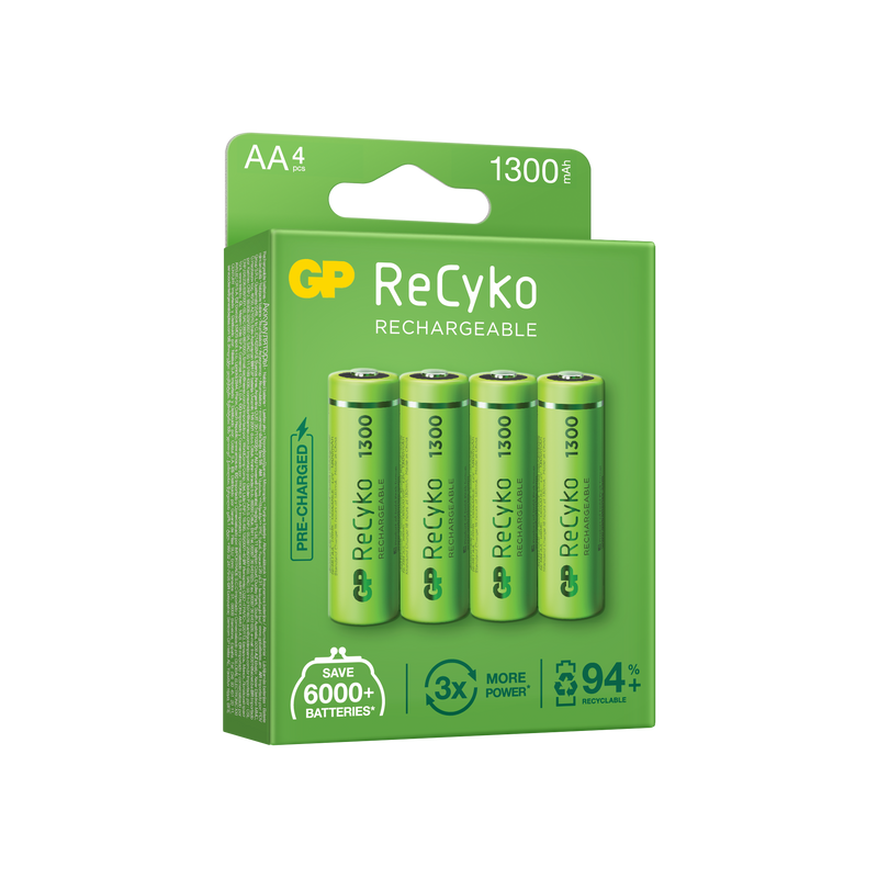 Baterii reincarcabile GP ReCyko AA 1300mAh (R6), ambalaj reciclabil 4pcs