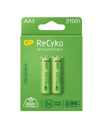 Baterii reincarcabile GP ReCyko AA 2100mAh (R6), ambalaj reciclabil 2pcs