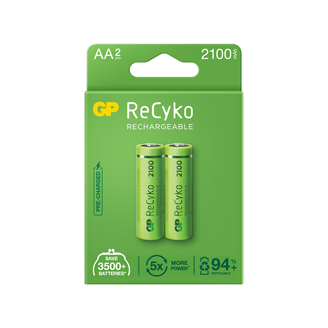 Baterii reincarcabile GP ReCyko AA 2100mAh (R6), ambalaj reciclabil 2pcs