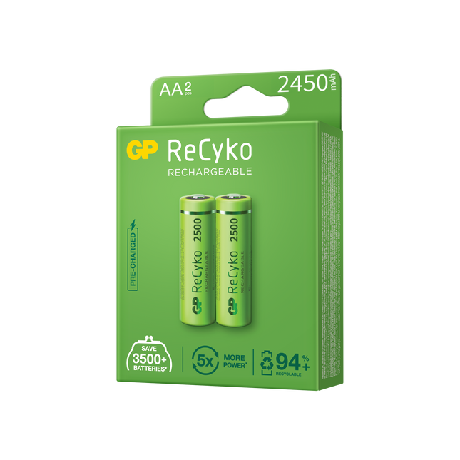 Baterii reincarcabile GP ReCyko AA 2450mAh (R6), ambalaj reciclabil 2pcs