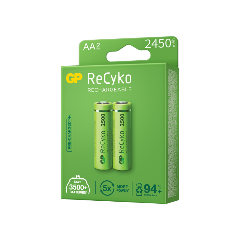 Baterii reincarcabile GP ReCyko AA 2450mAh (R6), ambalaj reciclabil 2pcs