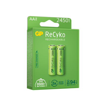 Baterii reincarcabile GP ReCyko AA 2450mAh (R6), ambalaj reciclabil 2pcs