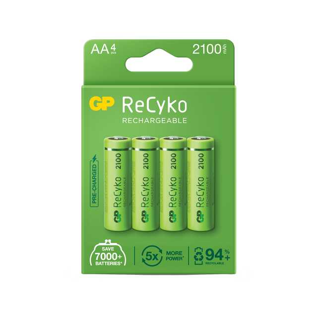 Baterii reincarcabile GP ReCyko AA 2100mAh (R6), ambalaj reciclabil 4pcs