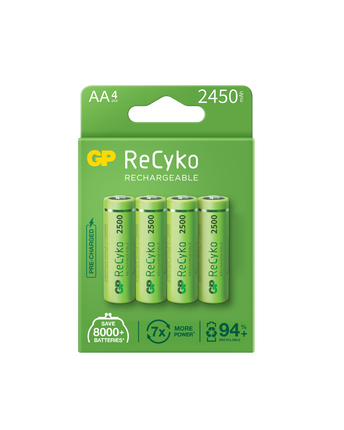 Baterii reincarcabile GP ReCyko AA 2450mAh (R6), ambalaj reciclabil 4pcs