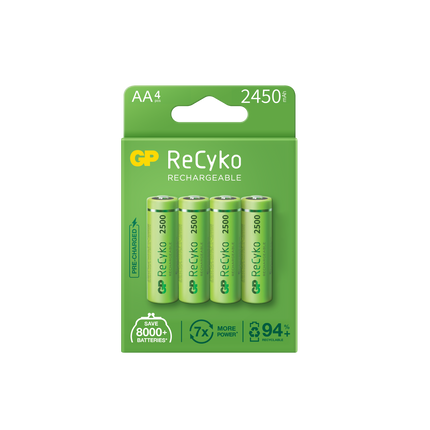 Baterii reincarcabile GP ReCyko AA 2450mAh (R6), ambalaj reciclabil 4pcs