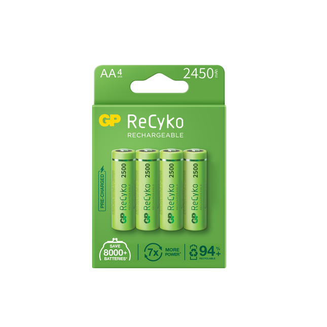 Baterii reincarcabile GP ReCyko AA 2450mAh (R6), ambalaj reciclabil 4pcs