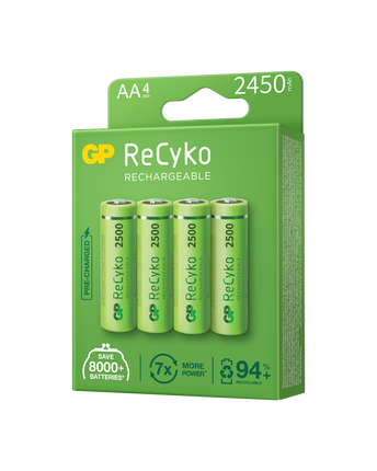 Baterii reincarcabile GP ReCyko AA 2450mAh (R6), ambalaj reciclabil 4pcs