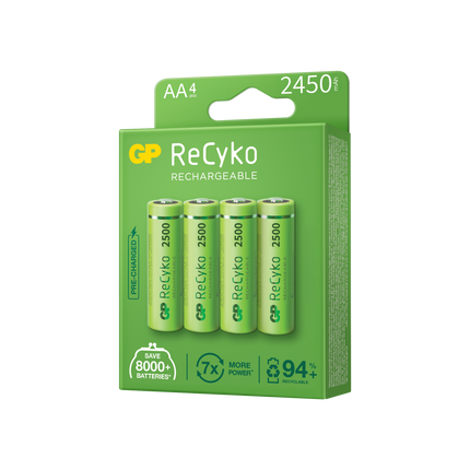 Baterii reincarcabile GP ReCyko AA 2450mAh (R6), ambalaj reciclabil 4pcs