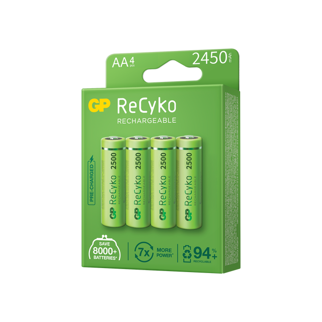 Baterii reincarcabile GP ReCyko AA 2450mAh (R6), ambalaj reciclabil 4pcs