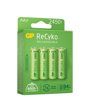 Baterii reincarcabile GP ReCyko AA 2450mAh (R6), ambalaj reciclabil 4pcs