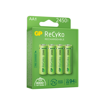 Baterii reincarcabile GP ReCyko AA 2450mAh (R6), ambalaj reciclabil 4pcs