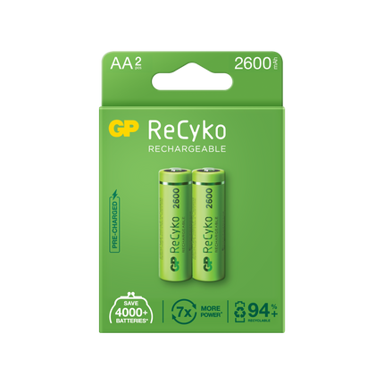 Baterii reincarcabile GP ReCyko AA 2600mAh (R6), ambalaj reciclabil 2pcs