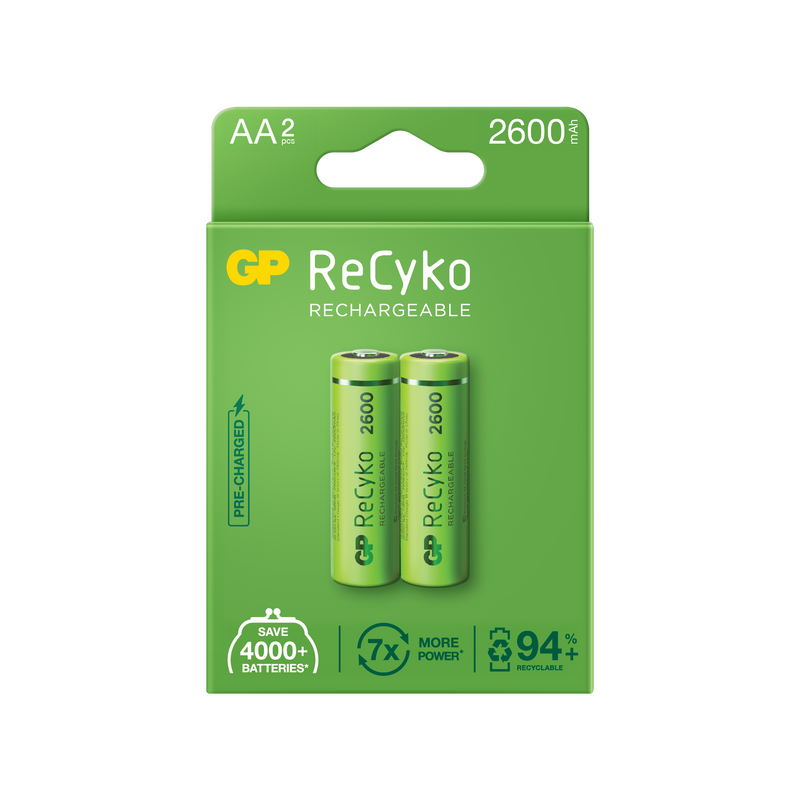 Baterii reincarcabile GP ReCyko AA 2600mAh (R6), ambalaj reciclabil 2pcs