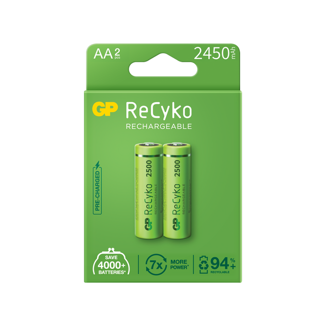 Baterii reincarcabile GP ReCyko AA 2450mAh (R6), ambalaj reciclabil 2pcs