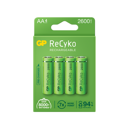 Baterii reincarcabile GP ReCyko AA 2600mAh (R6), ambalaj reciclabil 4pcs