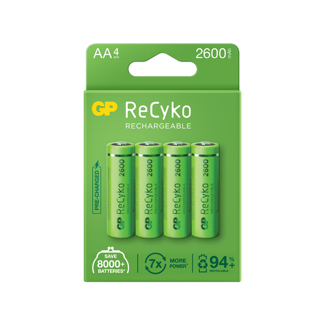 Baterii reincarcabile GP ReCyko AA 2600mAh (R6), ambalaj reciclabil 4pcs