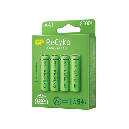 Baterii reincarcabile GP ReCyko AA 2600mAh (R6), ambalaj reciclabil 4pcs