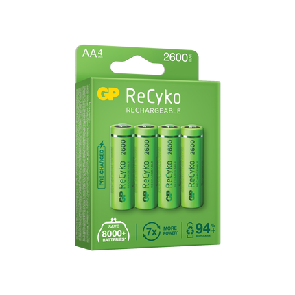 Baterii reincarcabile GP ReCyko AA 2600mAh (R6), ambalaj reciclabil 4pcs