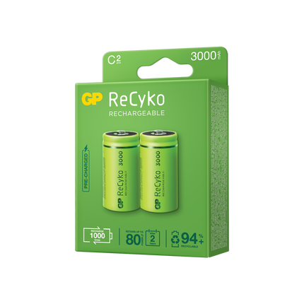 Baterii reincarcabile GP ReCyko C 3000mAh (R14), 1.2V, ambalaj reciclabil 2pcs