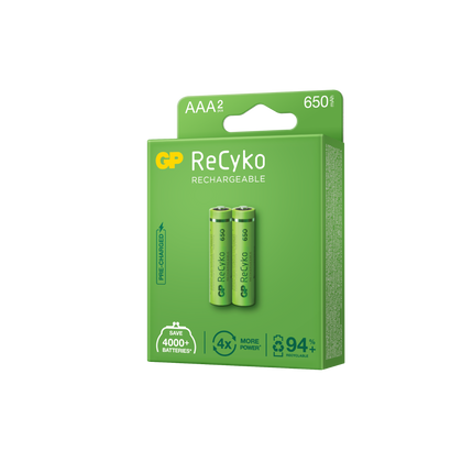 Baterii reincarcabile GP ReCyko AAA 650mAh (R03), ambalaj reciclabil 2pcs