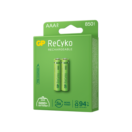 Baterii reincarcabile GP ReCyko AAA 850mAh (R03), ambalaj reciclabil 2pcs