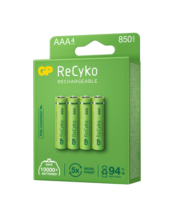 Baterii reincarcabile GP ReCyko AAA 850mAh (R03), ambalaj reciclabil 4pcs