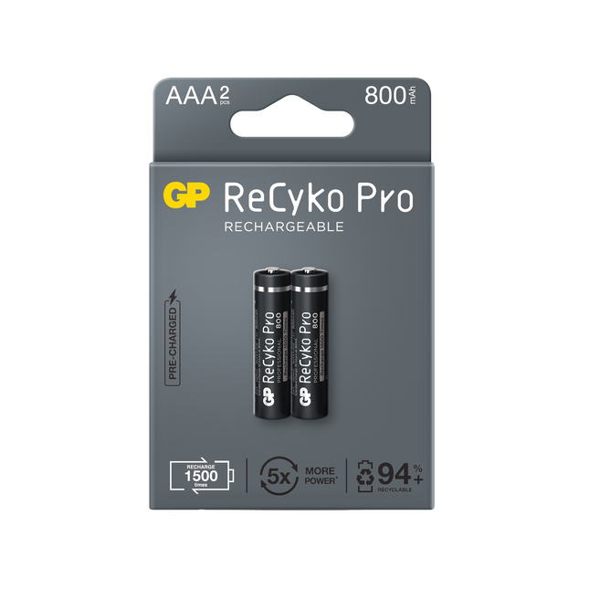 Baterii reincarcabile GP ReCyko Pro AAA 800mAh (R03), ambalaj reciclabil 2pcs