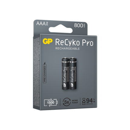 Baterii reincarcabile GP ReCyko Pro AAA 800mAh (R03), ambalaj reciclabil 2pcs