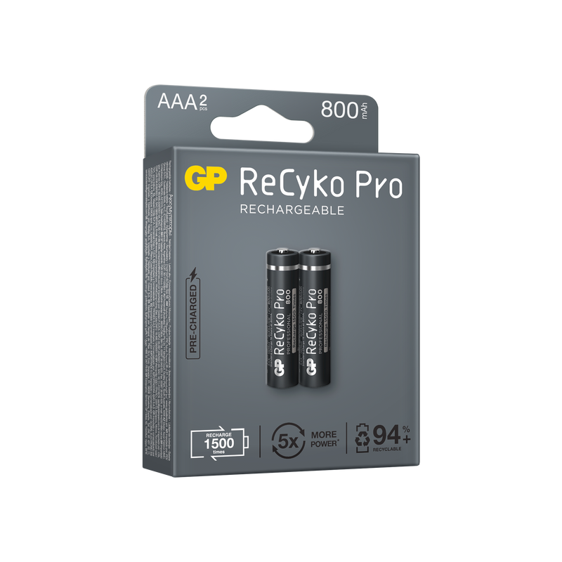 Baterii reincarcabile GP ReCyko Pro AAA 800mAh (R03), ambalaj reciclabil 2pcs