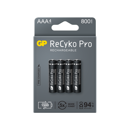 Baterii reincarcabile GP ReCyko Pro AAA 800mAh (R03), ambalaj reciclabil 4pcs