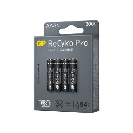 Baterii reincarcabile GP ReCyko Pro AAA 800mAh (R03), ambalaj reciclabil 4pcs