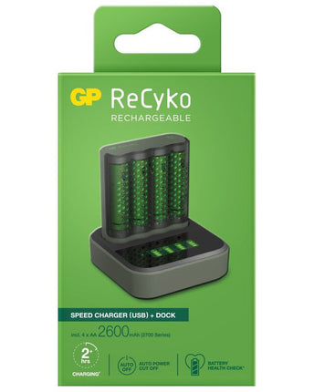 Incarcator acumulatori GP ReCyko Speed Charger M451 + 4 acumulatori ReCyko AA 2600mAh + Dock de incarcare D451