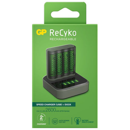 Incarcator acumulatori GP ReCyko Speed Charger M451 + 4 acumulatori ReCyko AA 2600mAh + Dock de incarcare D451