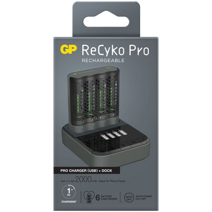 Incarcator acumulatori GP ReCyko Pro Charger P461 + 4 acumulatori ReCyko Pro AA 2000mAh + Dock de incarcare D461