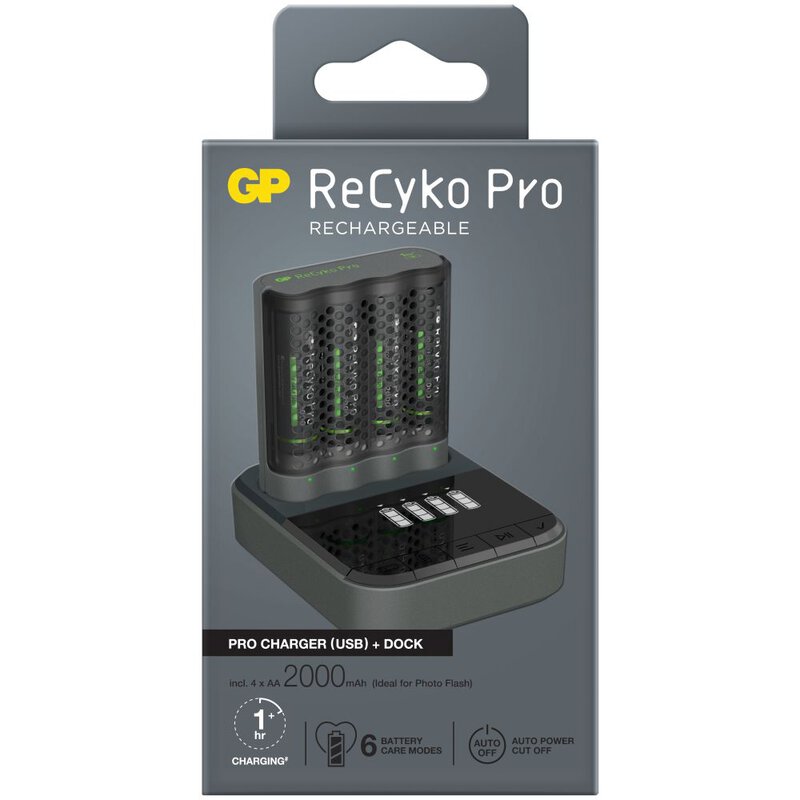 Incarcator acumulatori GP ReCyko Pro Charger P461 + 4 acumulatori ReCyko Pro AA 2000mAh + Dock de incarcare D461