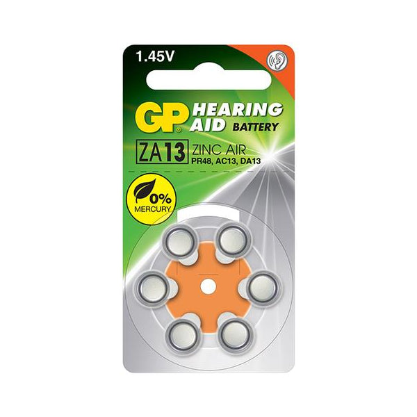 Baterii  GP Hearing Aid Zinc Air Button Cell ZA13, 1.45V,  blister 6 pcs