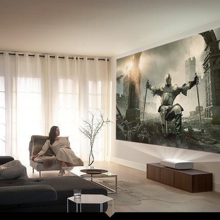 Videoproiector Samsung The Premiere LSP9T, 130", 4K UHD, Tehnologie Triple Laser, Ultra-Short Throw, Smart, Alb